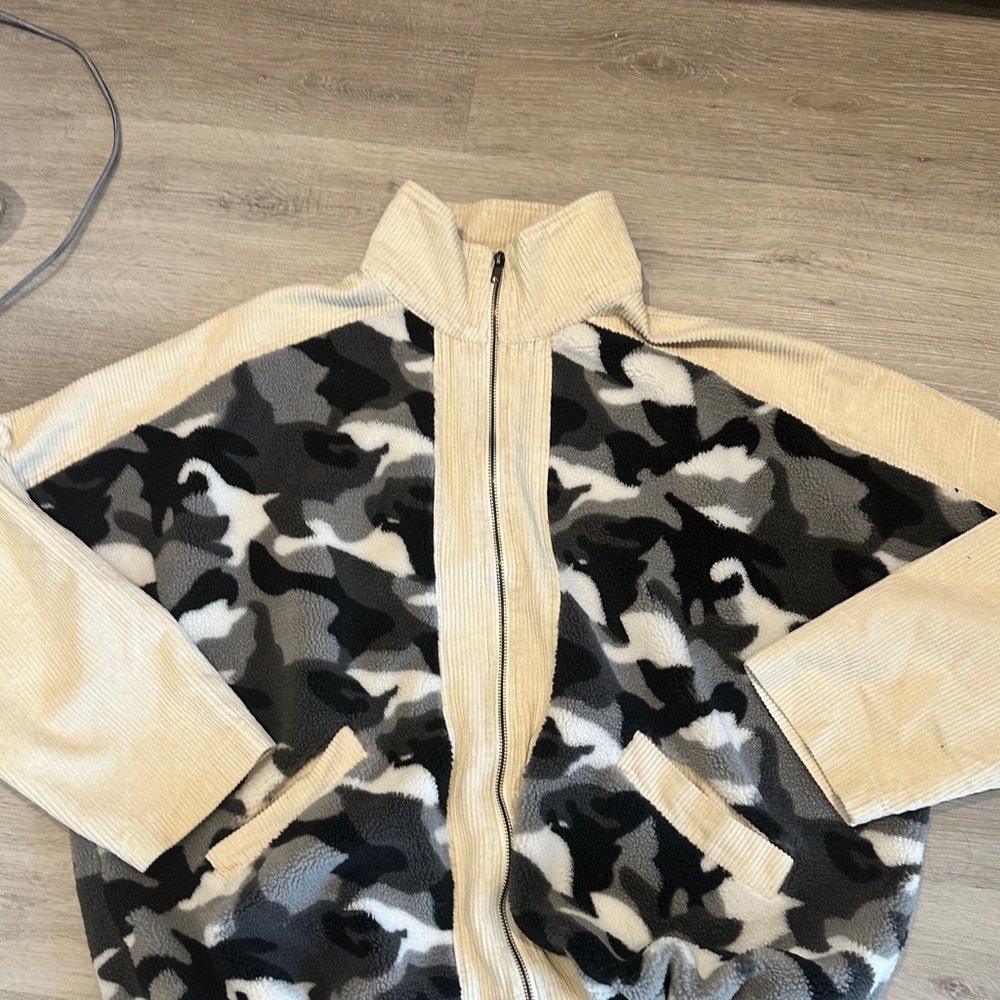 white birch Cream & Neutral Camo Zip‑Front Puffer Jacket